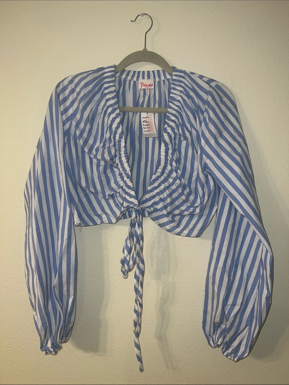 Blue & White Striped Tie-Front Crop Top